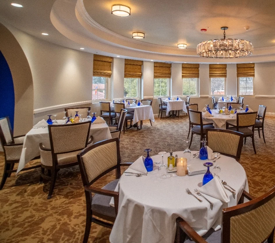 Interior photo of a dining venue at The Vineyards California Armenian Home.