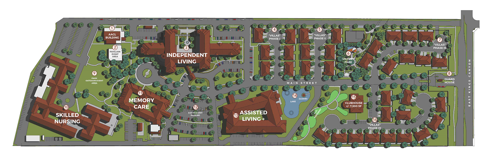 A map of The Vineyards California Armenian Home, including planned future development. Landmarks are listed below in the legend.